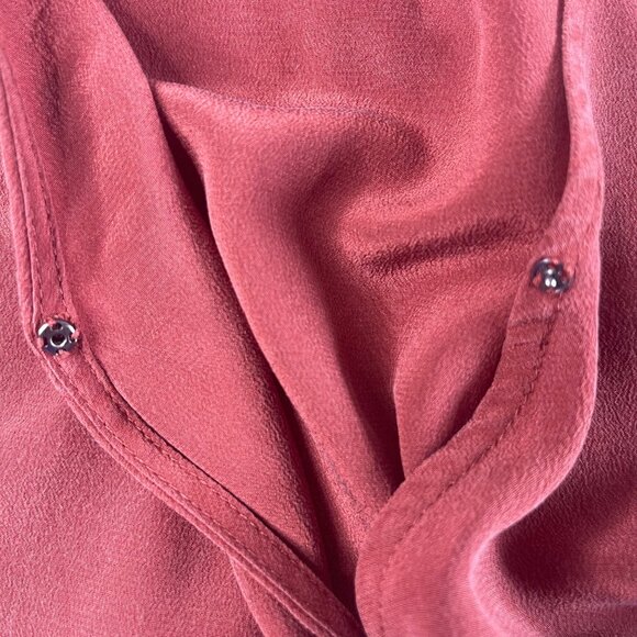 Madewell Rust 3/4 Sleeve 100% Silk Wrap Blouse V-Neck Tie Waist Detail SZ M - Picture 6 of 12